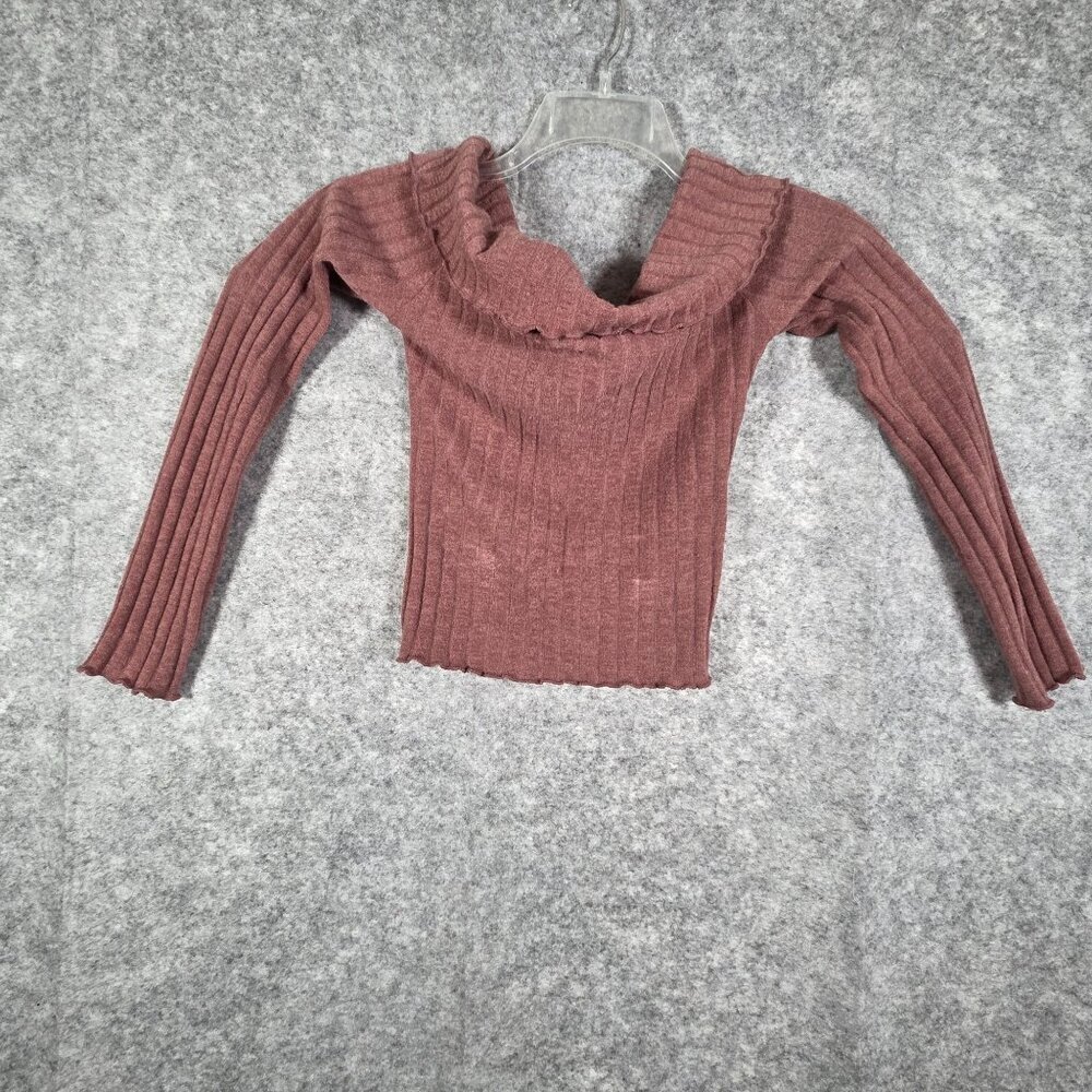Chocolate U.S.A. Women's Long Sleeve Rib Knit Crop Pullover Top Mauve sz M Boho